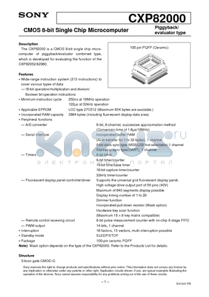 CXP82000 datasheet - CMOS 8-bit Single Chip Microcomputer