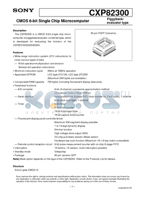 CXP82300 datasheet - CMOS 8-bit Single Chip Microcomputer