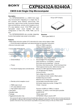 CXP82432A datasheet - CMOS 8-bit Single Chip Microcomputer