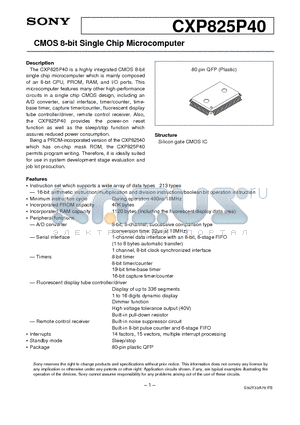 CXP825P40 datasheet - CMOS 8-bit Single Chip Microcomputer