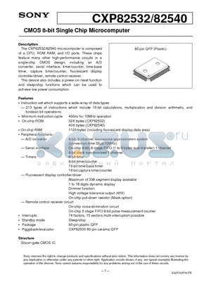 CXP82532 datasheet - CMOS 8-bit Single Chip Microcomputer