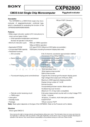 CXP82800 datasheet - CMOS 8-bit Single Chip Microcomputer