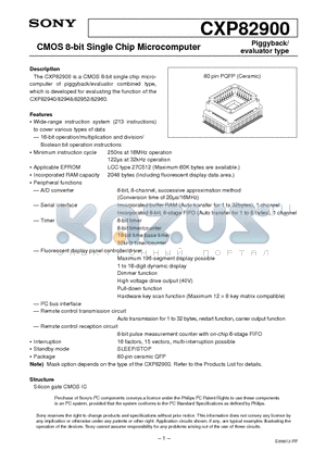 CXP82900 datasheet - CMOS 8-bit Single Chip Microcomputer