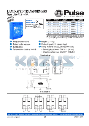 030-6938-0 datasheet - LAMINATED TRANSFORMERS