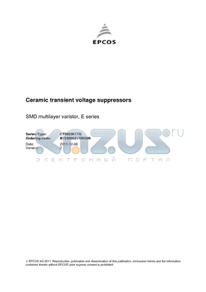 B72500E0170K060 datasheet - SMD multilayer varistor, E series