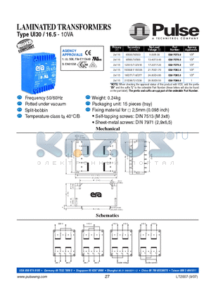 030-7073-0 datasheet - LAMINATED TRANSFORMERS