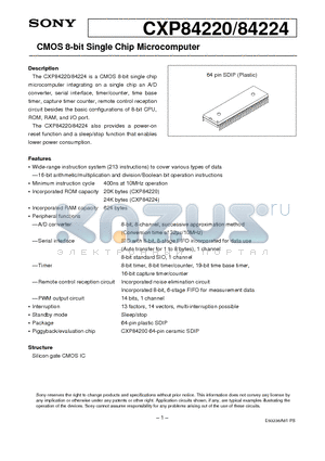 CXP84220 datasheet - CMOS 8-bit Single Chip Microcomputer