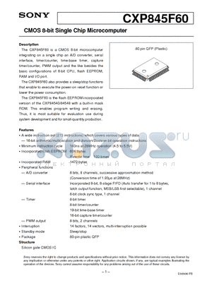 CXP845F60 datasheet - CMOS 8-bit Single Chip Microcomputer