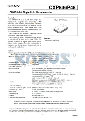 CXP846P48 datasheet - CMOS 8-bit Single Chip Microcomputer