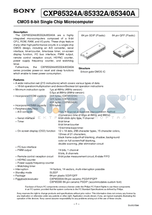 CXP85332A datasheet - CMOS 8-bit Single Chip Microcomputer