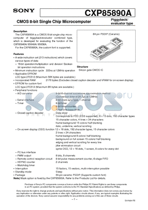 CXP85890A datasheet - CMOS 8-bit Single Chip Microcomputer