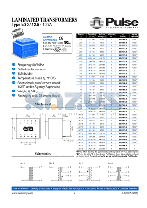 030-7274-0 datasheet - LAMINATED TRANSFORMERS