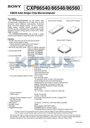 CXP86548 datasheet - CMOS 8-bit Single Chip Microcomputer