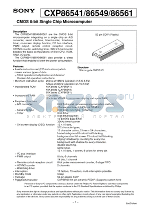 CXP86549 datasheet - CMOS 8-bit Single Chip Microcomputer