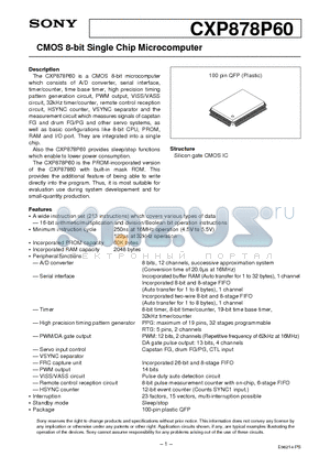 CXP878P60 datasheet - CMOS 8-bit Single Chip Microcomputer