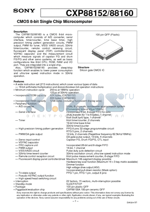 CXP88152 datasheet - CMOS 8-bit Single Chip Microcomputer