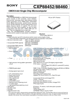 CXP88452 datasheet - CMOS 8-bit Single Chip Microcomputer