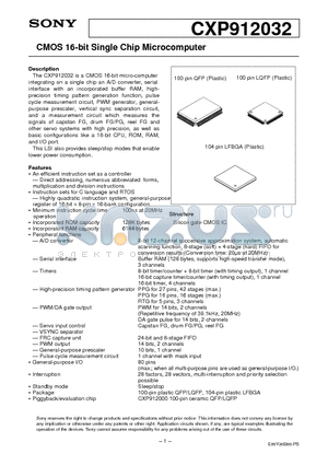 CXP912032 datasheet - CMOS 16-bit Single Chip Microcomputer