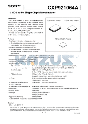 CXP921064A datasheet - CMOS 16-bit Single Chip Microcomputer