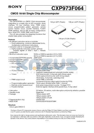 CXP973F064 datasheet - CMOS 16-bit Single Chip Microcomputer