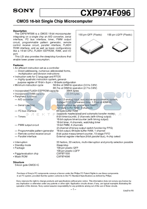 CXP974F096 datasheet - CMOS 16-bit Single Chip Microcomputer