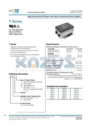 3ET3 datasheet - High Performance RFI Power Line Filters for Switching Power Supplies