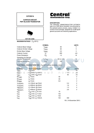 CXT2907A datasheet - SURFACE MOUNT PNP SILICON TRANSISTOR