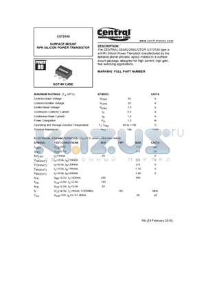 CXT3150_10 datasheet - SURFACE MOUNT NPN SILICON POWER TRANSISTOR