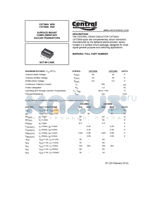 CXT3904 datasheet - SURFACE MOUNT COMPLEMENTARY SILICON TRANSISTORS