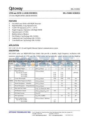 DL-5100S datasheet - 1550 nm DFB LASER DIODES