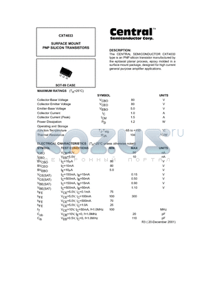 CXT4033 datasheet - SURFACE MOUNT PNP SILICON TRANSISTORS