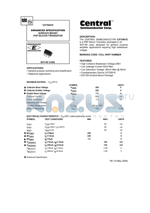 CXT5401E datasheet - ENHANCED SPECIFICATION SURFACE MOUNT PNP SILICON TRANSISTOR