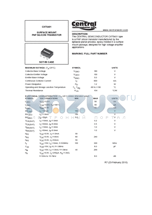 CXT5401_10 datasheet - SURFACE MOUNT PNP SILICON TRANSISTOR