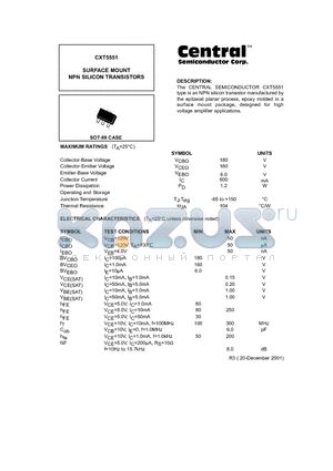 CXT5551 datasheet - SURFACE MOUNT NPN SILICON TRANSISTORS