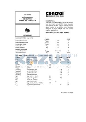 CXT5551HC datasheet - SURFACE MOUNT HIGH CURRENT SILICON NPN TRANSISTOR