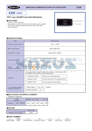 CXW datasheet - MINIATURE ALUMINUM ELECTROLYTIC CAPACITORS