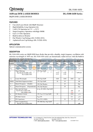 DL-5105-1650 datasheet - 1650 nm DFB LASER DIODES MQW-DFB LASER DIODES