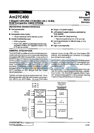 AM27C400 datasheet - 4 Megabit, ROM Compatible CMOS EPROM