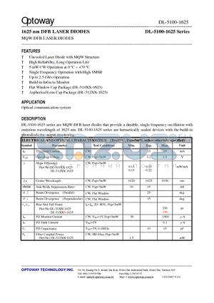 DL-5108S-1625 datasheet - 1625 nm DFB LASER DIODES MQW-DFB LASER DIODES