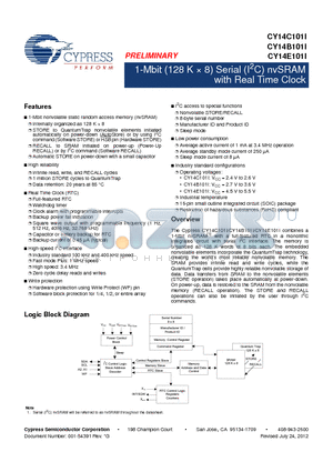 CY14B101I-SFXI datasheet - 1-Mbit (128 K  8) Serial (I2C) nvSRAM with Real Time Clock