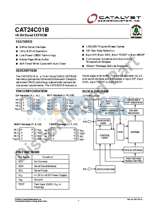 CAT24C0A1RI-1.8TE13 datasheet - 1K-Bit Serial EEPROM