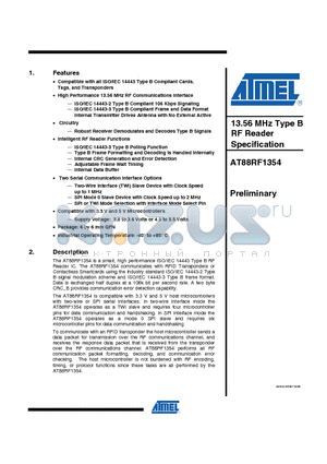 AT88RF1354-ZU-T datasheet - 13.56 MHz Type B RF Reader Specification