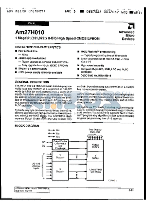 AM27H010-45LI datasheet - 1 Megabit (131,072 x 8-bit) High Speed CMOS EPROM