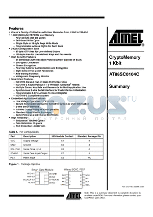 AT88SC0104C-SU datasheet - CryptoMemory 1 Kbit