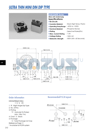 030336FR006T100ZU datasheet - ULTRA THIN MINI DIN DIP TYPE