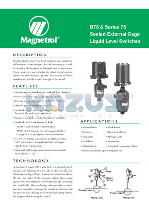 B73-2N30-FKS datasheet - B73 & Series 75 Sealed External Cage Liquid Level Switches