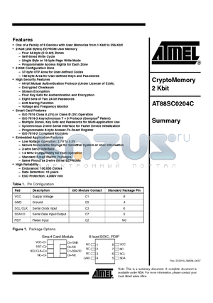 AT88SC0204C-WI datasheet - CryptoMemory 2 Kbit