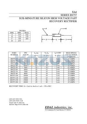 BS757-120 datasheet - SUB-MINIATURE SILICON HIGH VOLTAGE FAST RECOVERY RECTIFIER