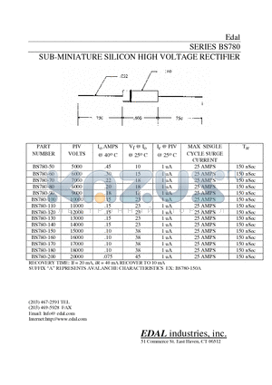 BS780-150 datasheet - SUB-MINIATURE SILICON HIGH VOLTAGE RECTIFIER