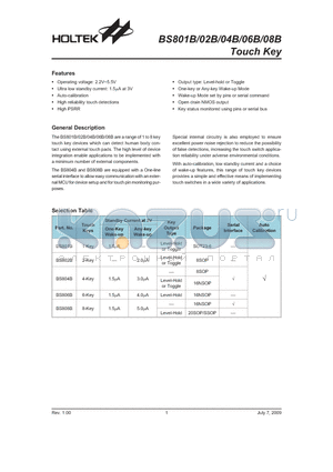 BS804B datasheet - Touch Key